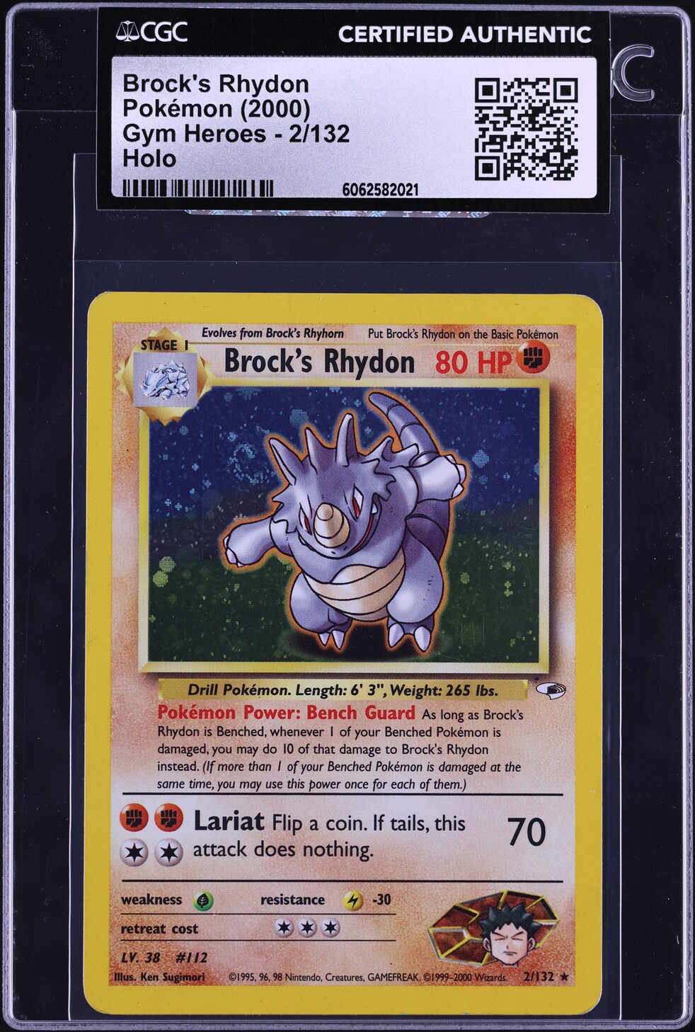 2000 Pokemon Gym Heroes Holo Brock's Rhydon #2 CGC AUTH