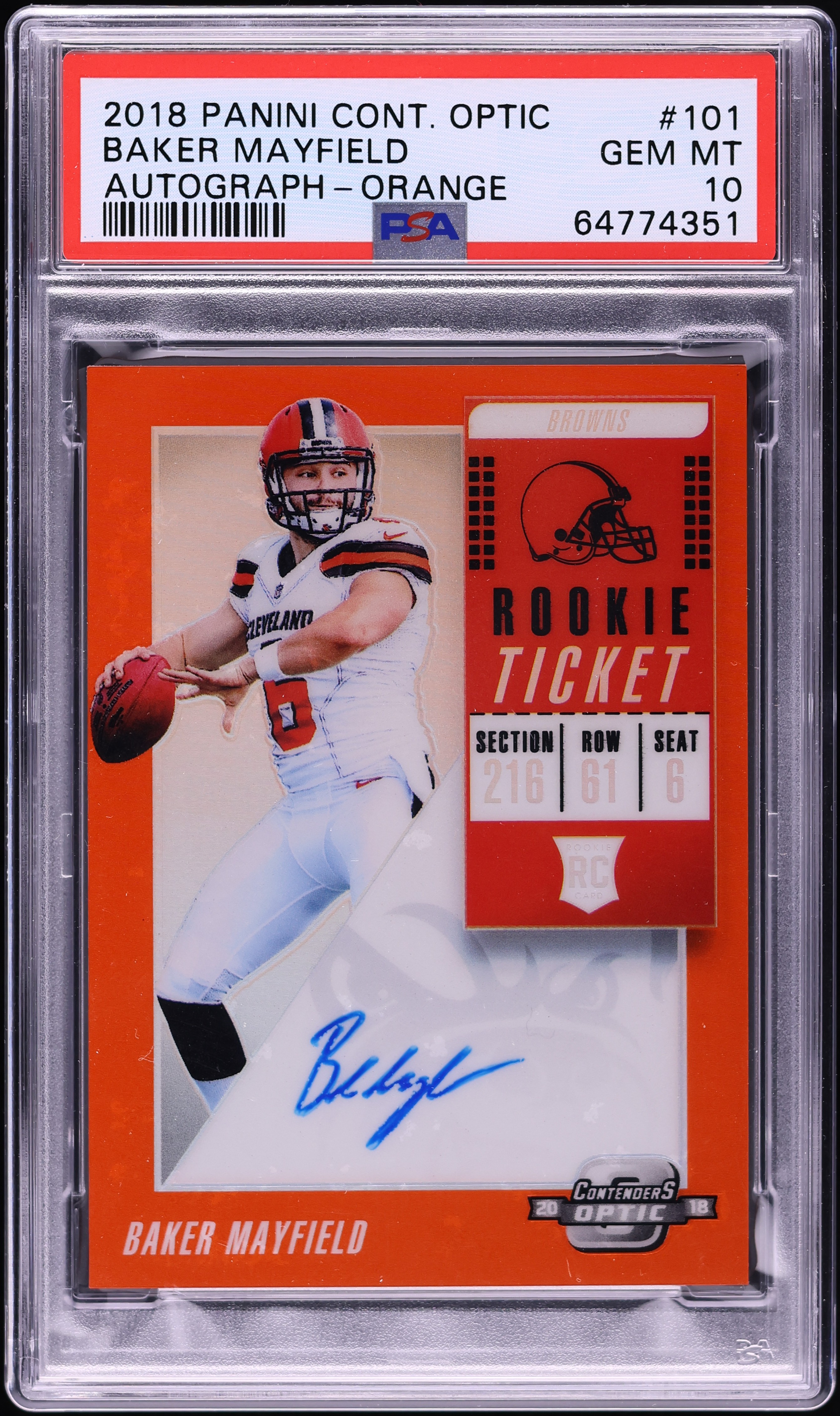 スポーツ選手 NFL CONTENDERS 18RC AUTO Baker Mayfield 2018 Panini Contenders Optic Orange Baker Mayfield ROOKIE AUTO /25
