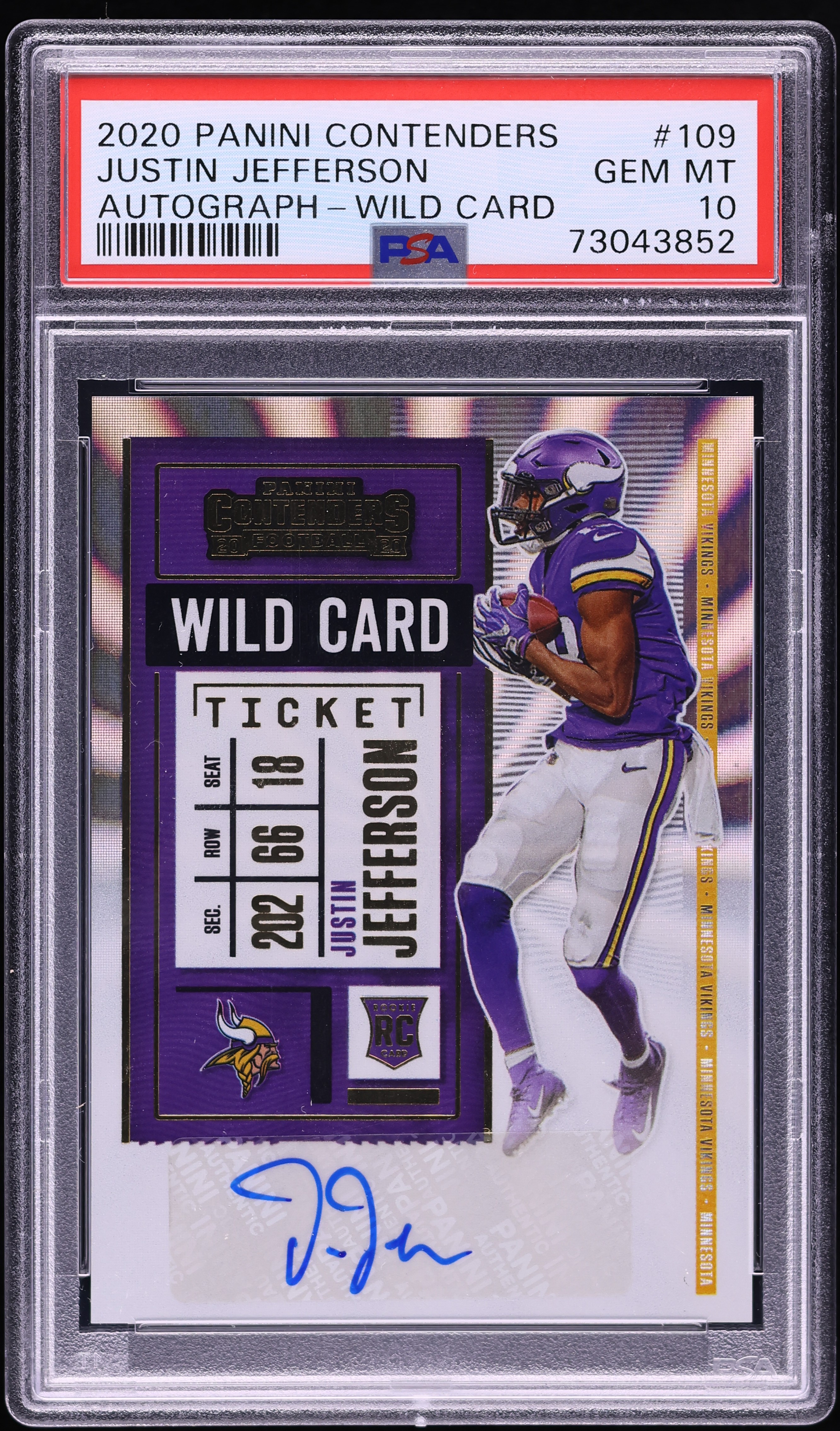 2020 Panini Contenders Wild Card Justin Jefferson ROOKIE AUTO #109