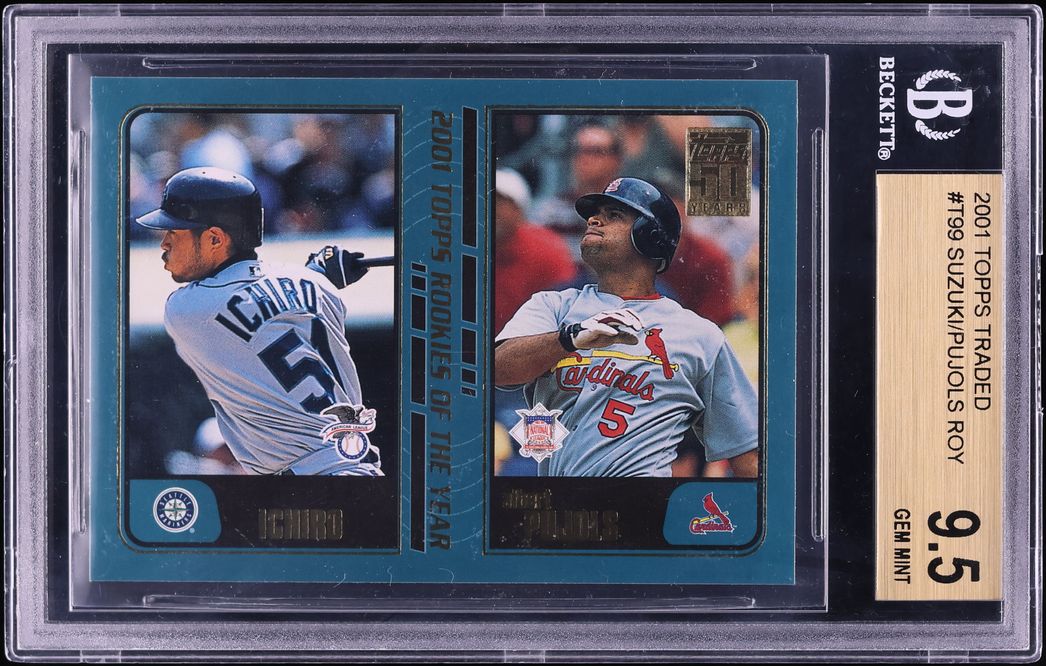 2001 Topps Traded Ichiro & Albert Pujols ROOKIE AUTO #T99 BAS BGS