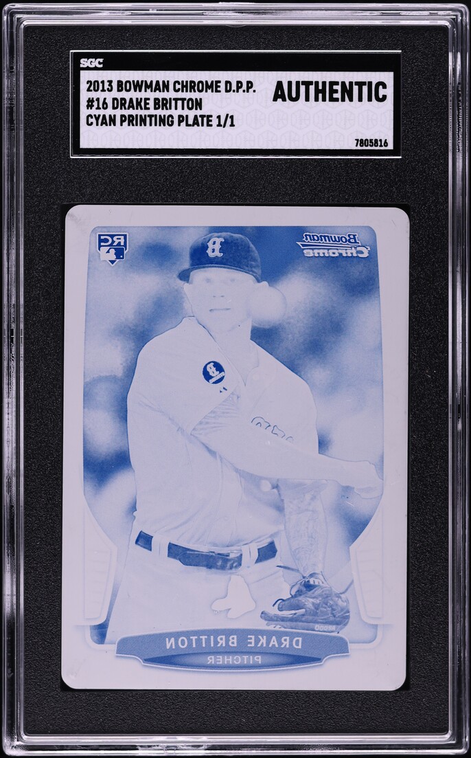2013 Bowman Chrome Draft Picks Cyan Printing Plate Drake Britton ROOKIE 1/1 #16 SGC AUTH