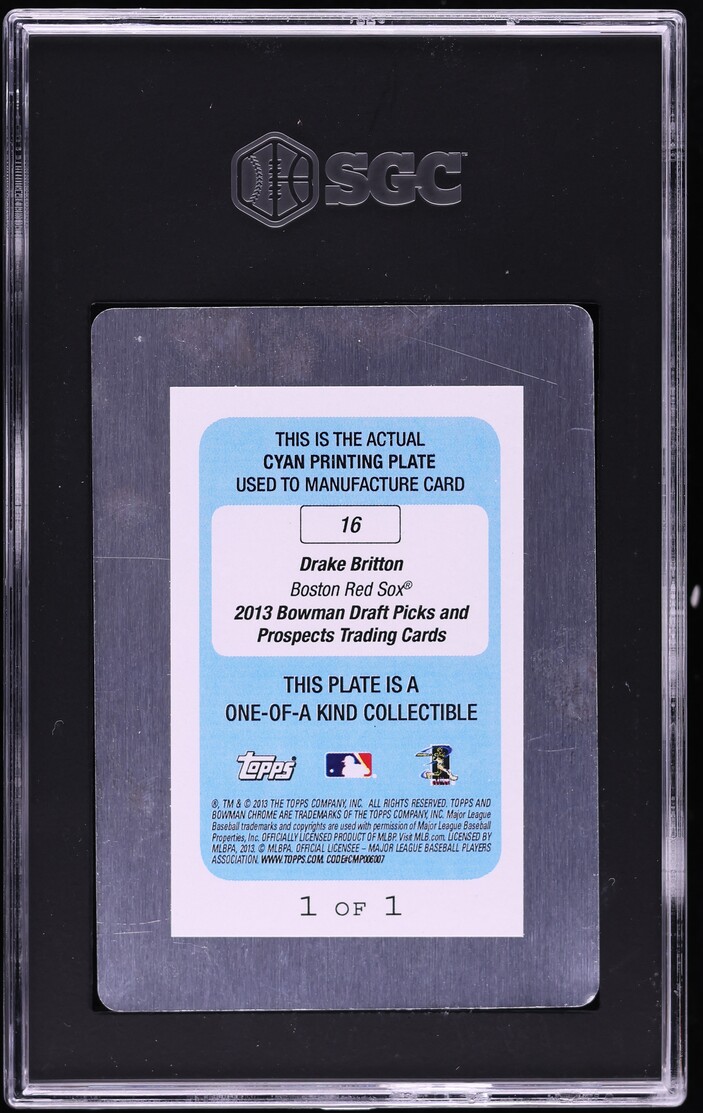 2013 Bowman Chrome Draft Picks Cyan Printing Plate Drake Britton ROOKIE 1/1 #16 SGC AUTH