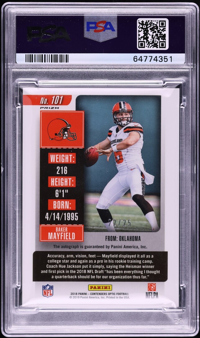 2018 Panini Contenders Optic Orange Baker Mayfield ROOKIE AUTO /25