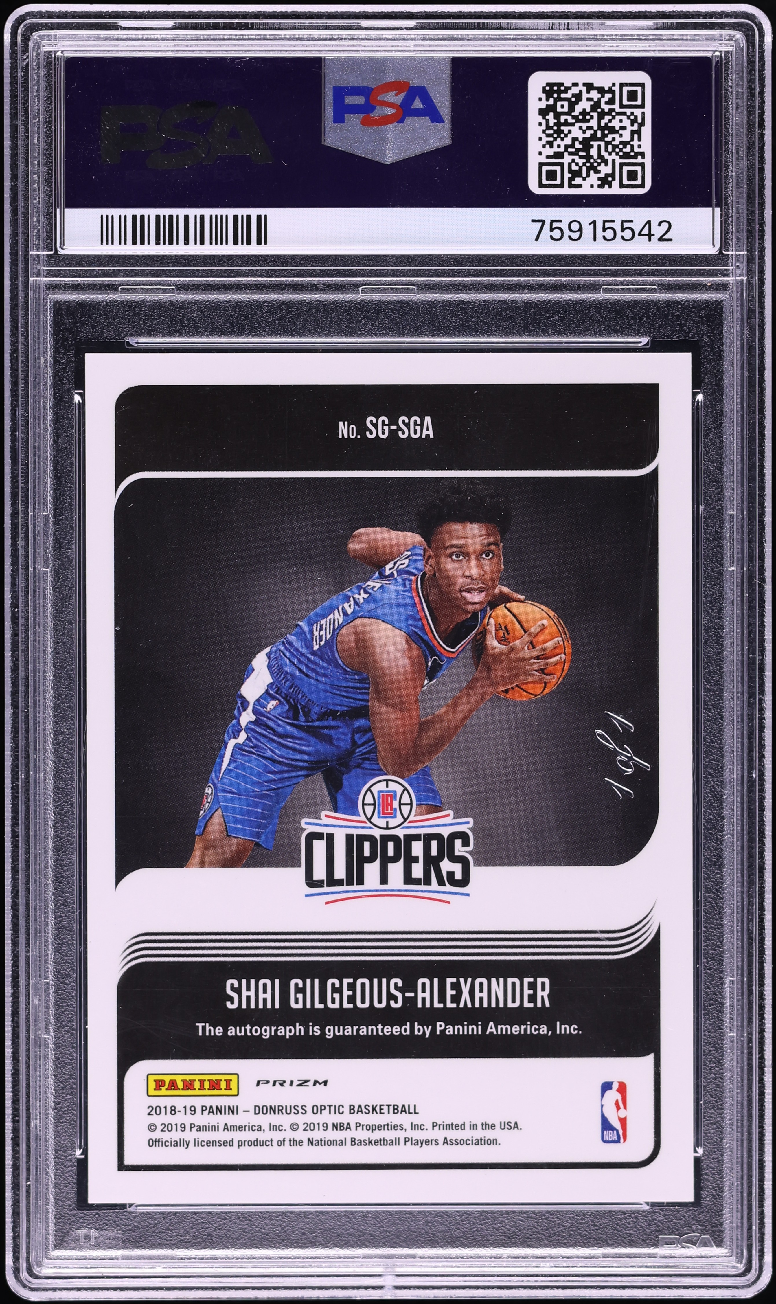 2018 Donruss Optic Series Black Shai Gilgeous-Alexander ROOKIE 