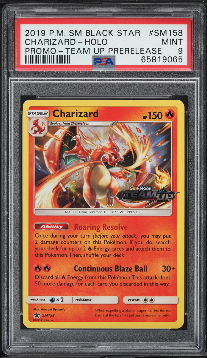 2019 Pokemon SM Black Star Promo Team Up Prerelease Holo Charizard #SM158 PSA 9