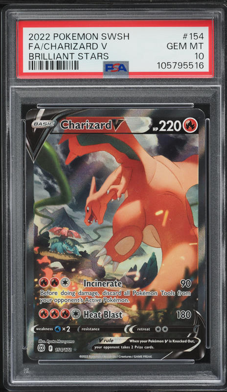 2022 Pokemon SWSH Brilliant Stars Full Art Charizard V #154 PSA 10
