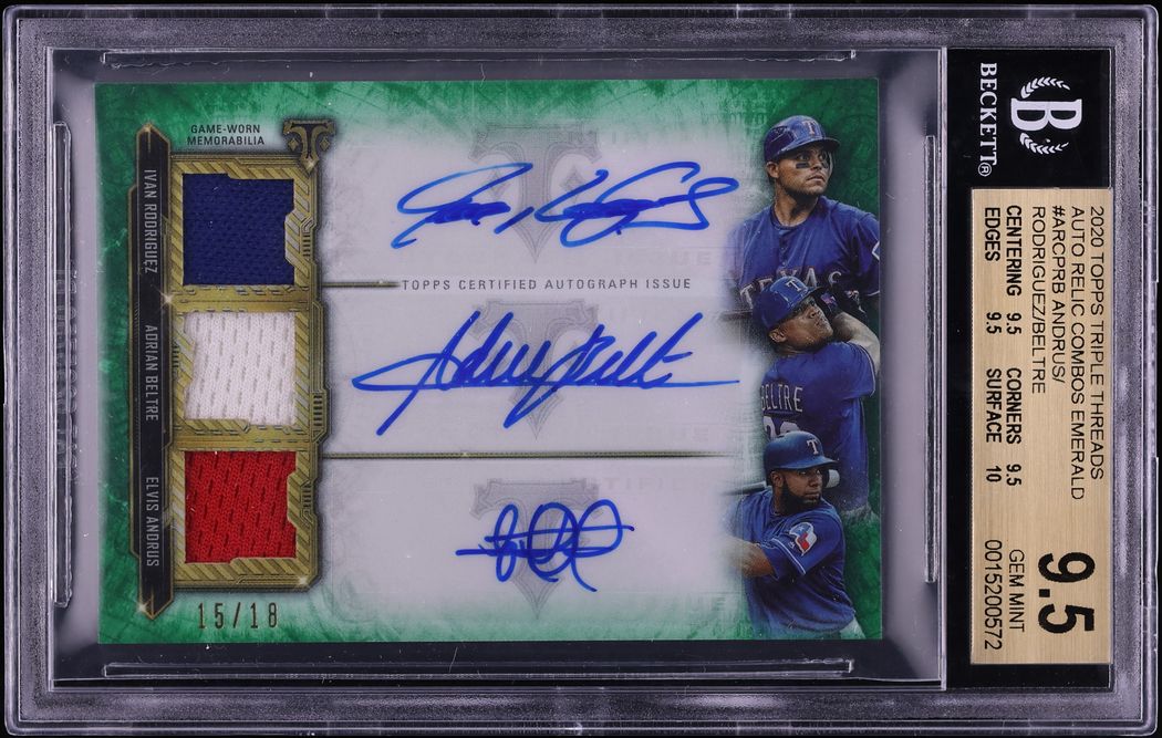2020 Topps Triple Threads Emerald Andrus Rodriguez Beltre PATCH AUTO /18 BGS 9.5