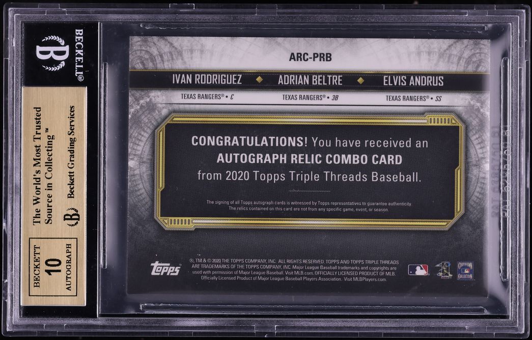 2020 Topps Triple Threads Emerald Andrus Rodriguez Beltre PATCH AUTO /18 BGS 9.5