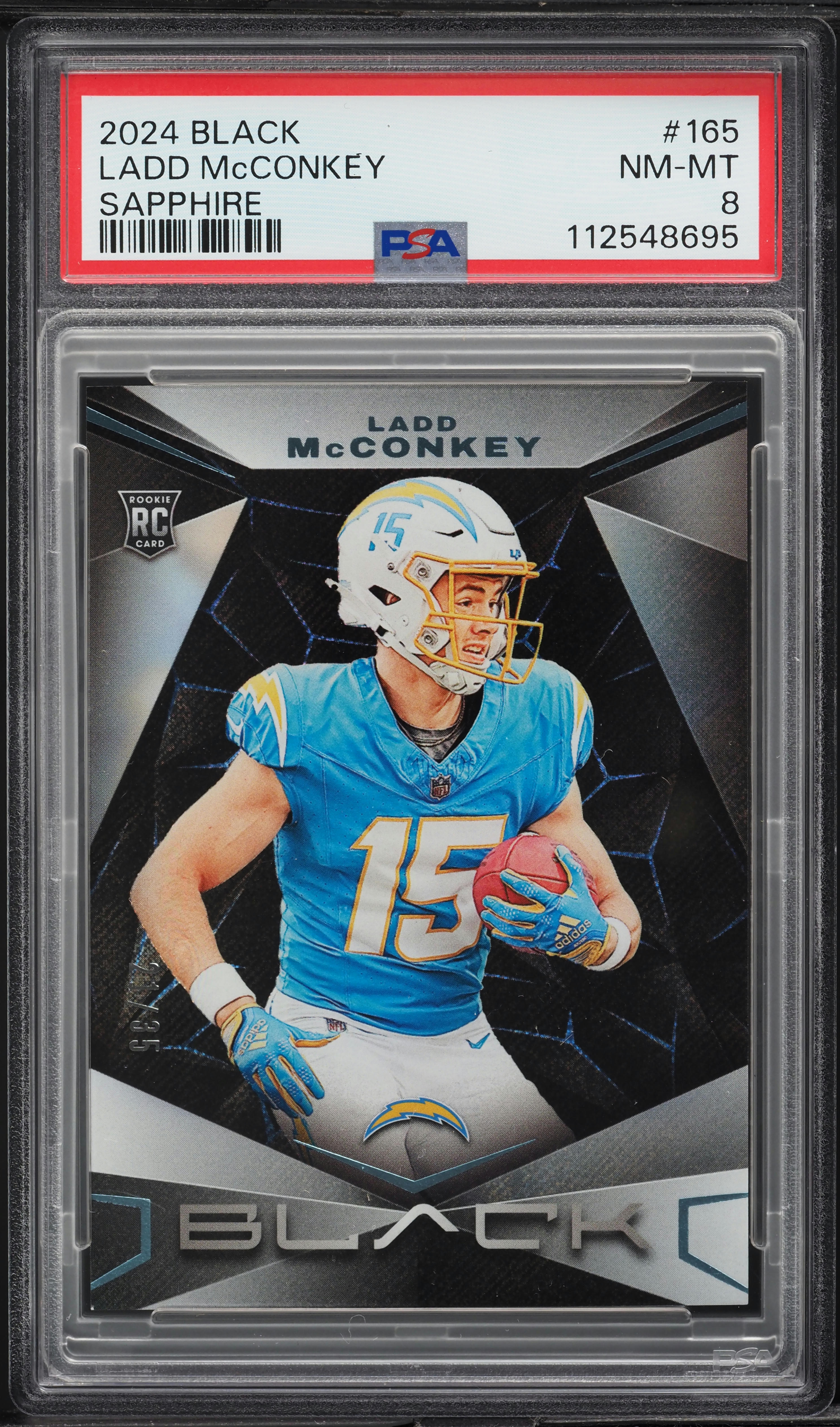 2024 Panini Black Sapphire Ladd McConkey ROOKIE /35 #165 PSA 8 NM