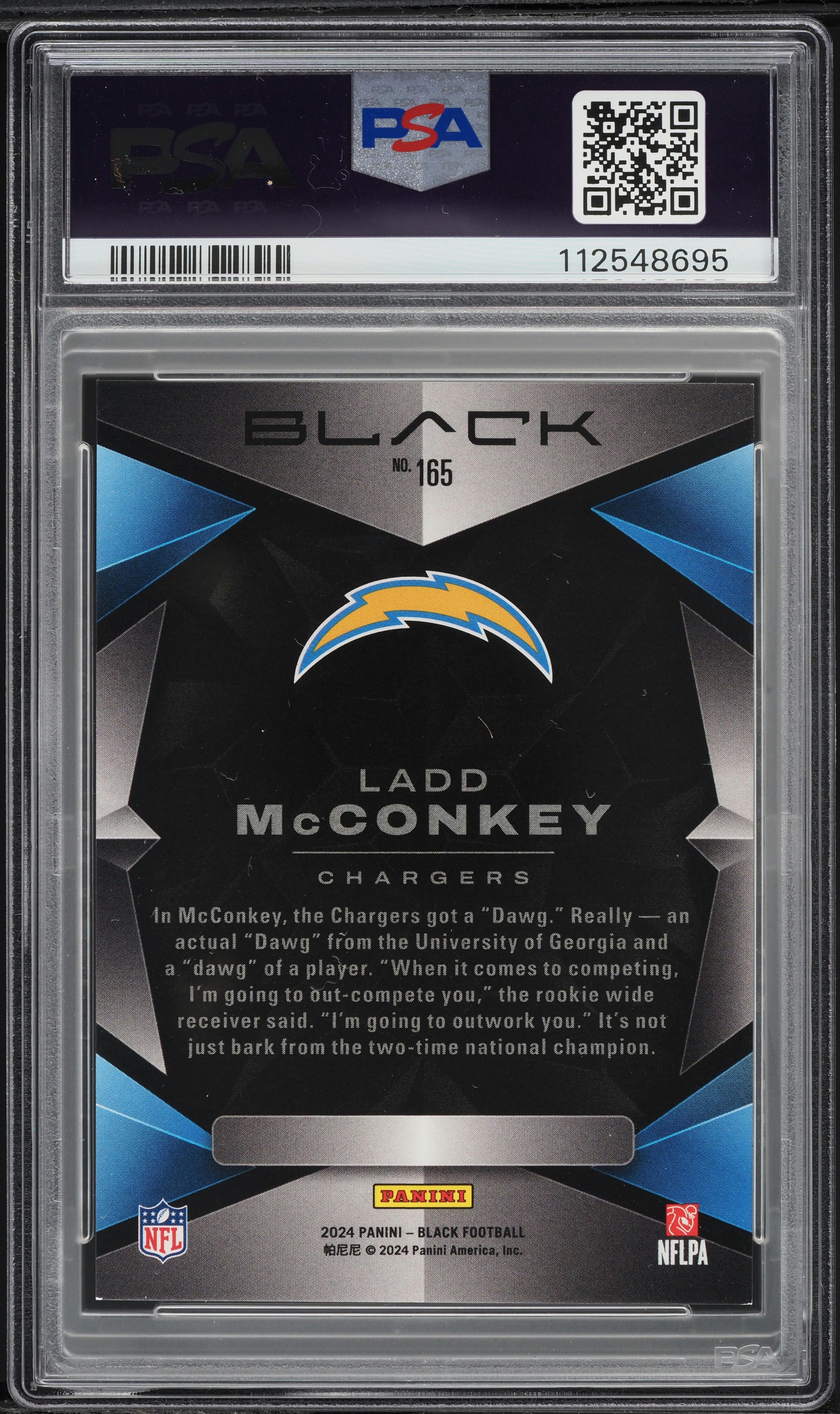 2024 Panini Black Sapphire Ladd McConkey ROOKIE /35 #165 PSA 8 NM