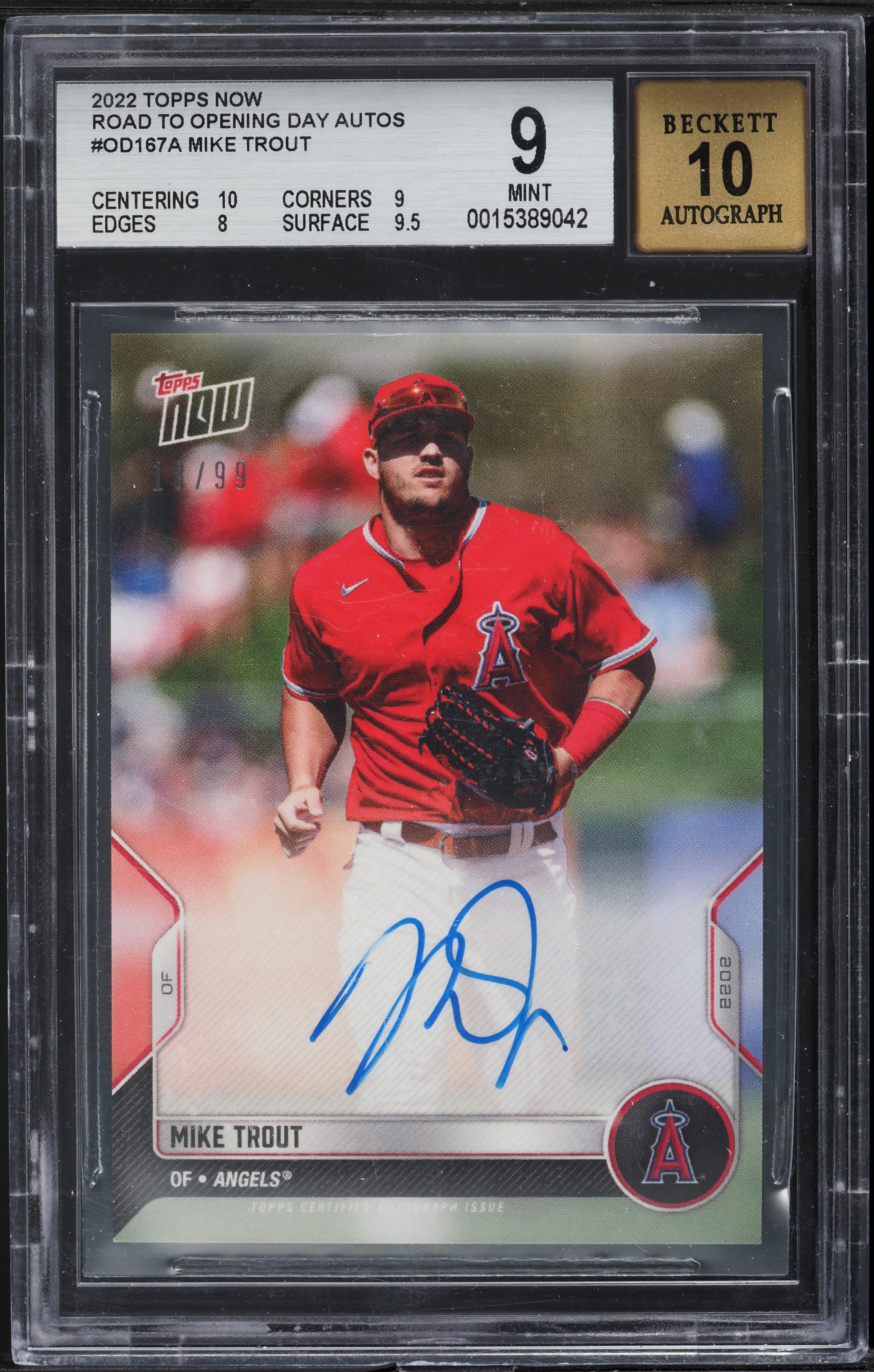 2022 Topps Now Road to Opening Day Mike Trout AUTO /99 #OD167A BGS