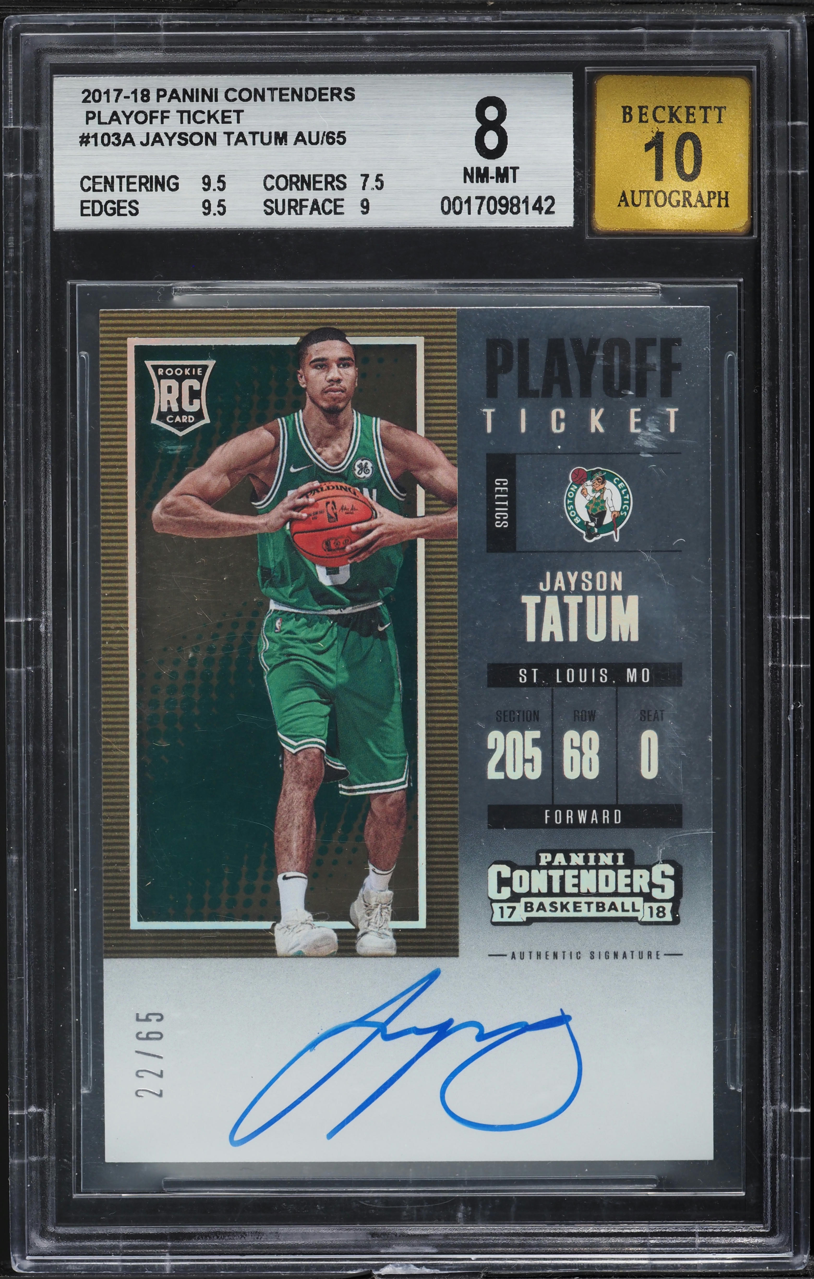 2017 Panini Contenders Playoff Ticket Jayson Tatum ROOKIE AUTO /65