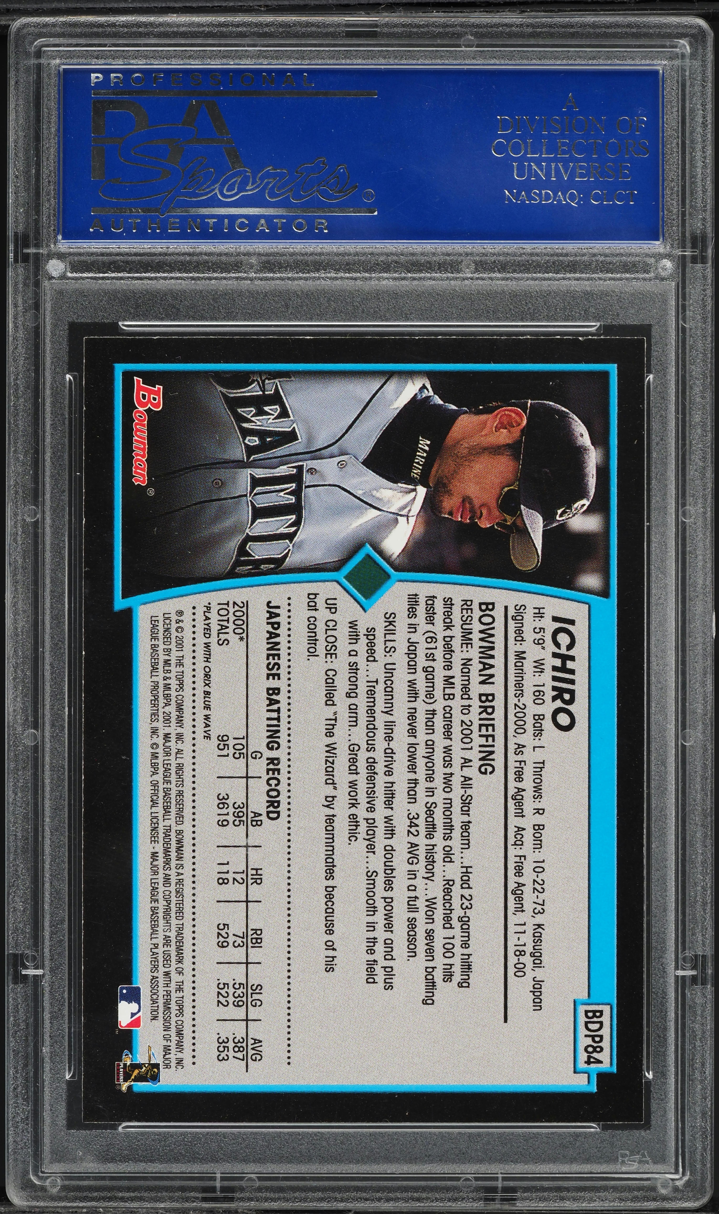 2001 Bowman Draft Picks Ichiro Suzuki ROOKIE #BDP84 PSA 10 GEM
