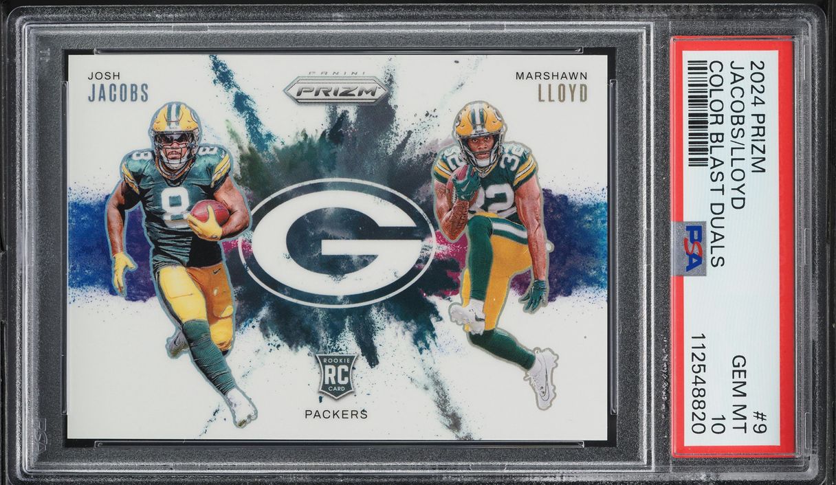 2024 Panini Prizm Color Blast Duals Josh Jacobs Marshawn Lloyd ROOKIE #9 PSA 10