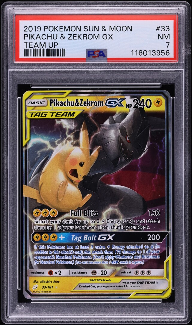 2019 Pokemon Sun & Moon Team Up Pikachu & Zekrom GX #33 PSA 7 NRMT