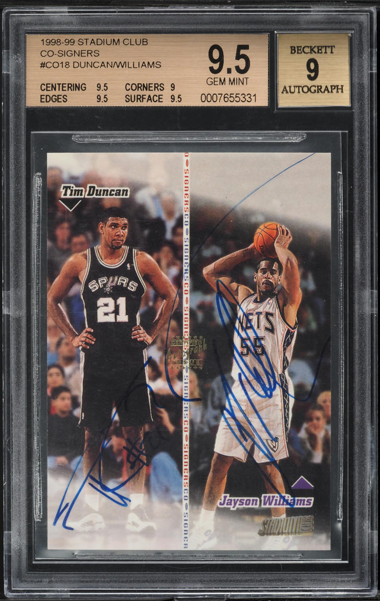 1998 Stadium Club Co-Signers Tim Duncan Jayson Williams AUTO #CO18 BGS 9.5 GEM