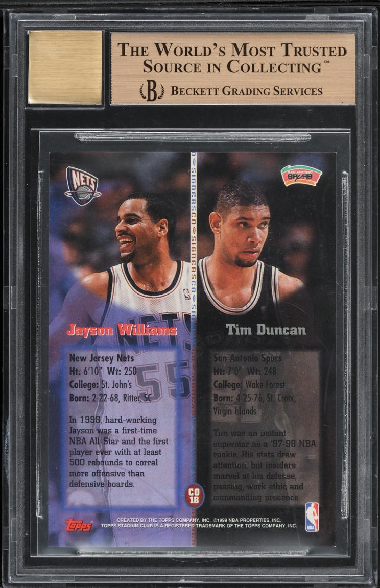 1998 Stadium Club Co-Signers Tim Duncan Jayson Williams AUTO #CO18 BGS 9.5 GEM