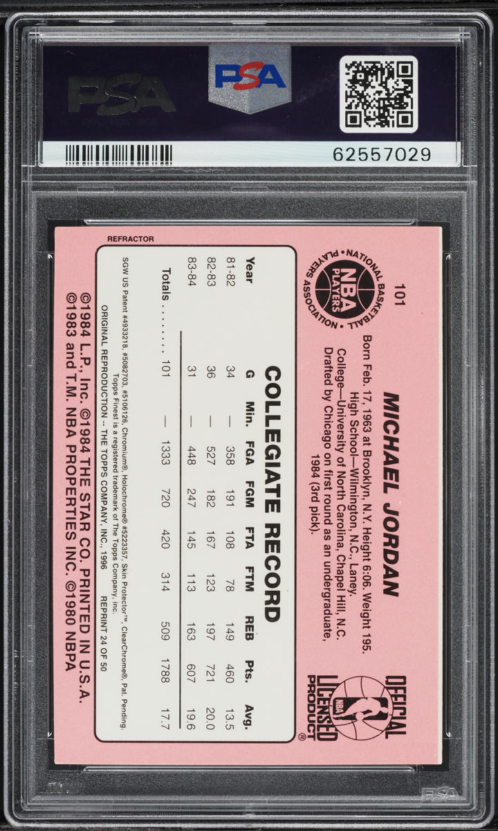 1996 Stadium Club Finest Reprint Refractor Michael Jordan #24 PSA