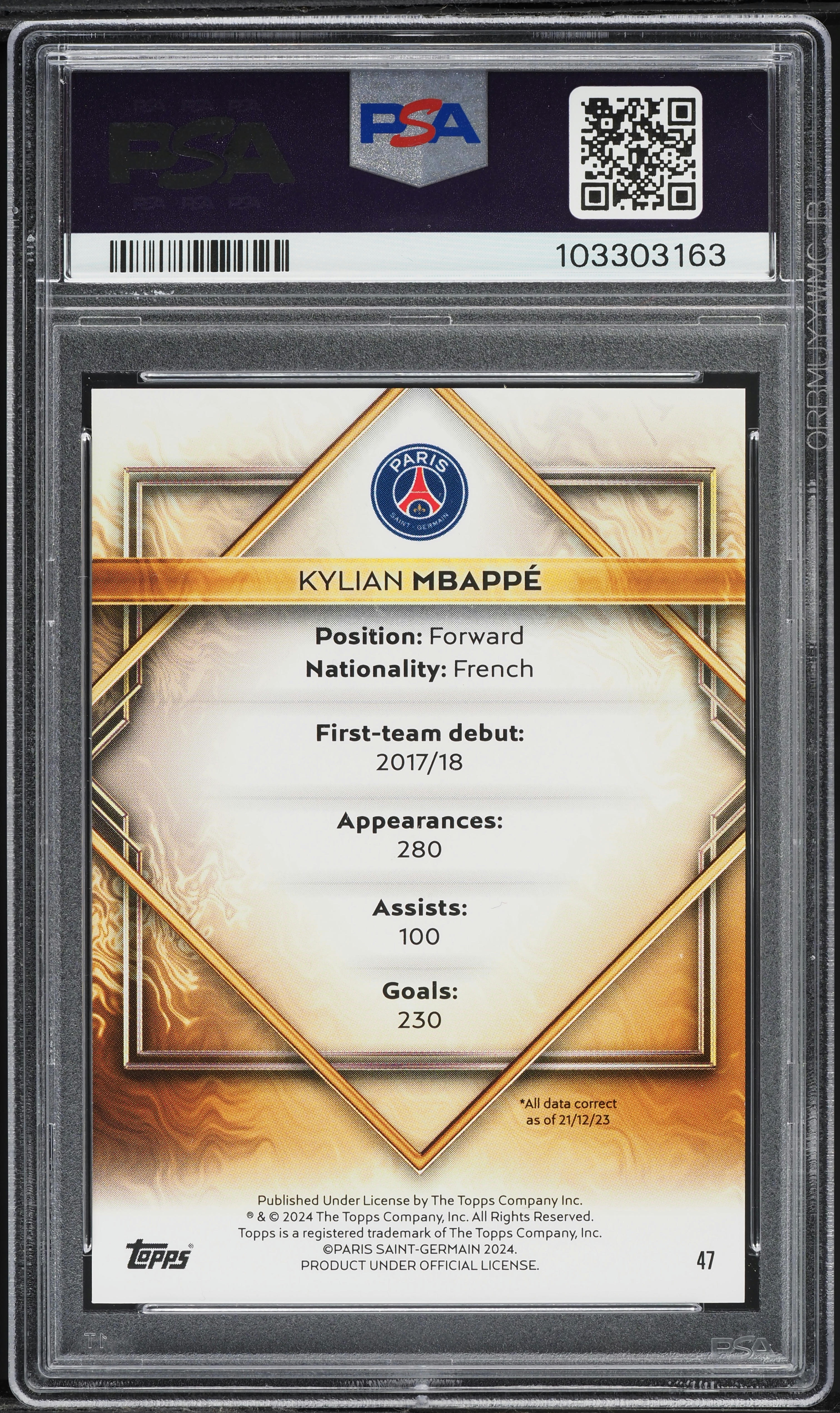 2023 Topps Paris Saint-Germain Team Set Pink Kylian Mbappe /99 #47