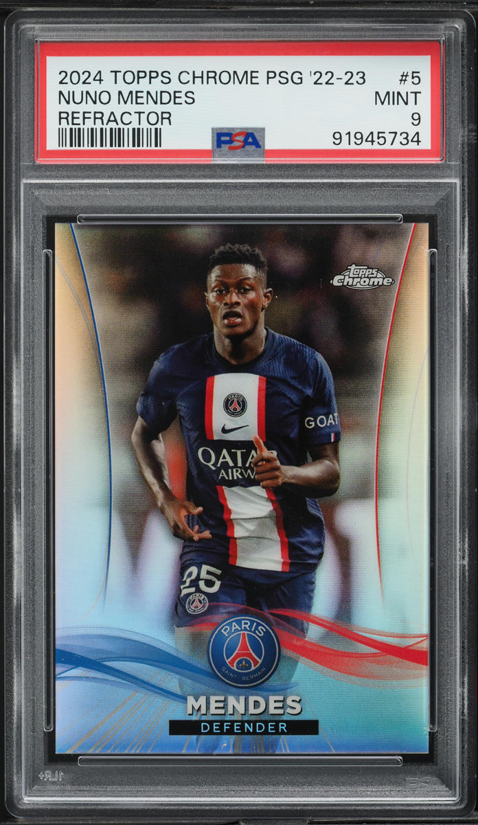 2024 Topps Chrome Paris Saint-Germain '22 Refractor Nuno Mendes 1/75 #5 PSA 9