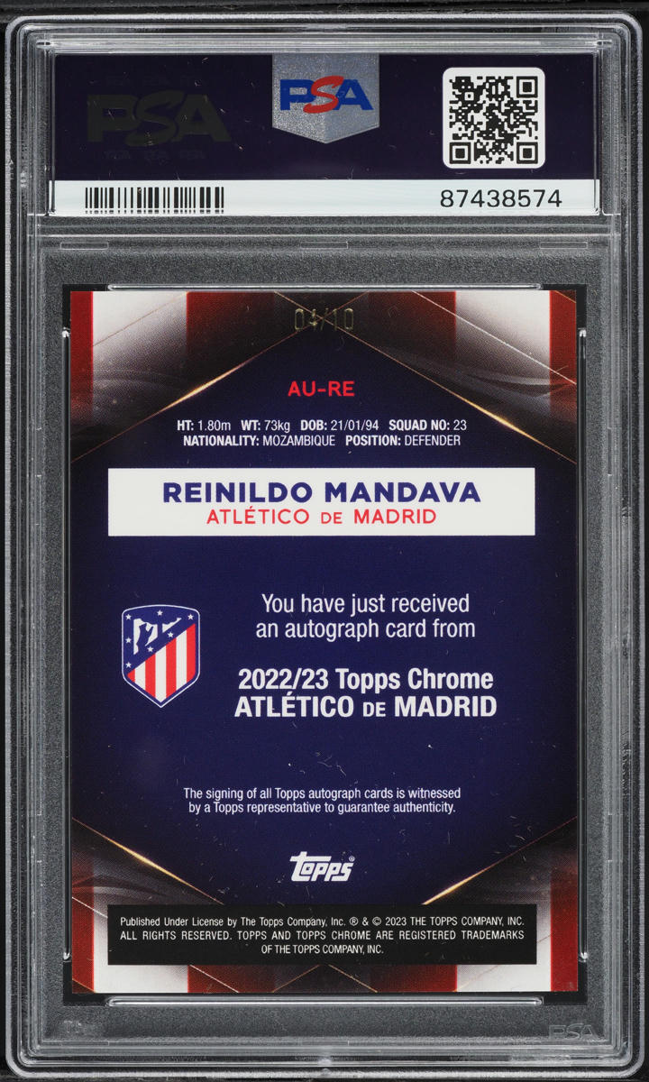 2022 Topps Chrome Atletico Gold Reinildo Mandava ROOKIE AUTO DNA 10 /10 PSA 10