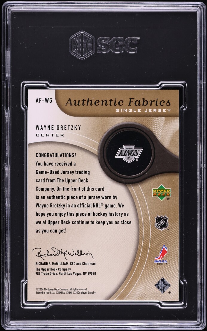 2005 SP Game Used Authentic Fabrics Gold Wayne Gretzky PATCH SGC 10 GEM MINT