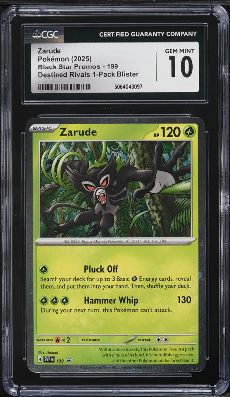 2025 Pokemon SV Black Star Promo Destined Rivals Zarude #199 CGC 10 GEM MINT