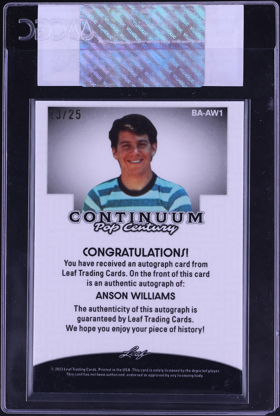 2024 Leaf Continuum Pop Century Platinum Blue Anson Williams AUTO /25 CGC  AUTH, image size:907x1348