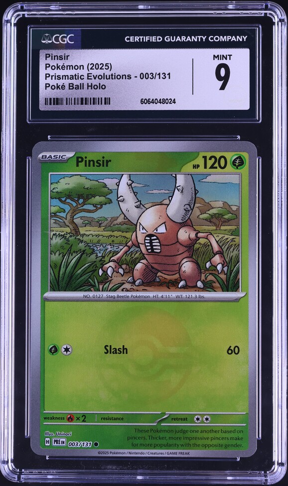 2025 Pokemon SV Prismatic Evolutions Poke Ball Holo Pinsir #3 CGC 9 MINT