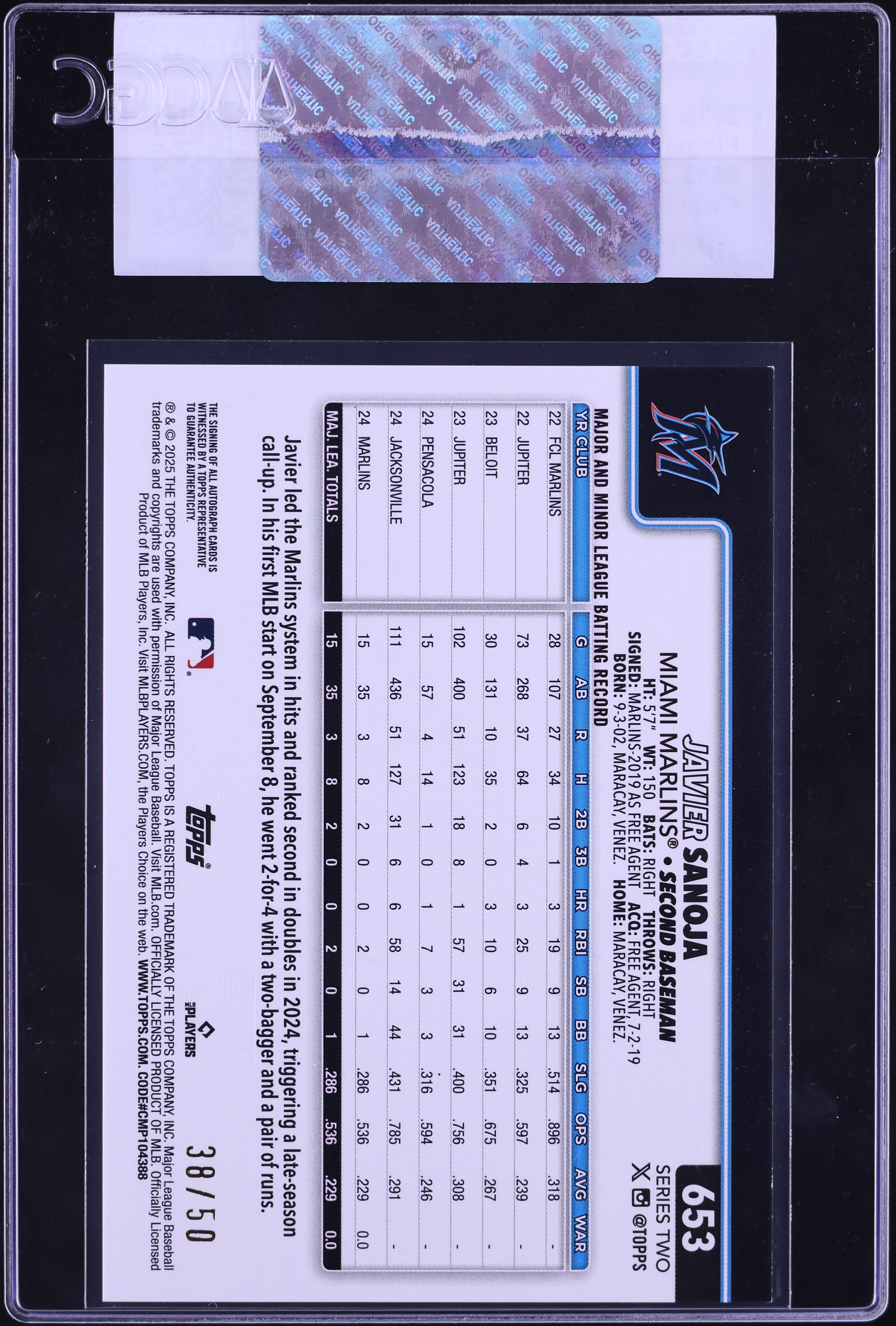 2025 Topps Flagship Real One Gold Foil Javier Sanoja ROOKIE AUTO