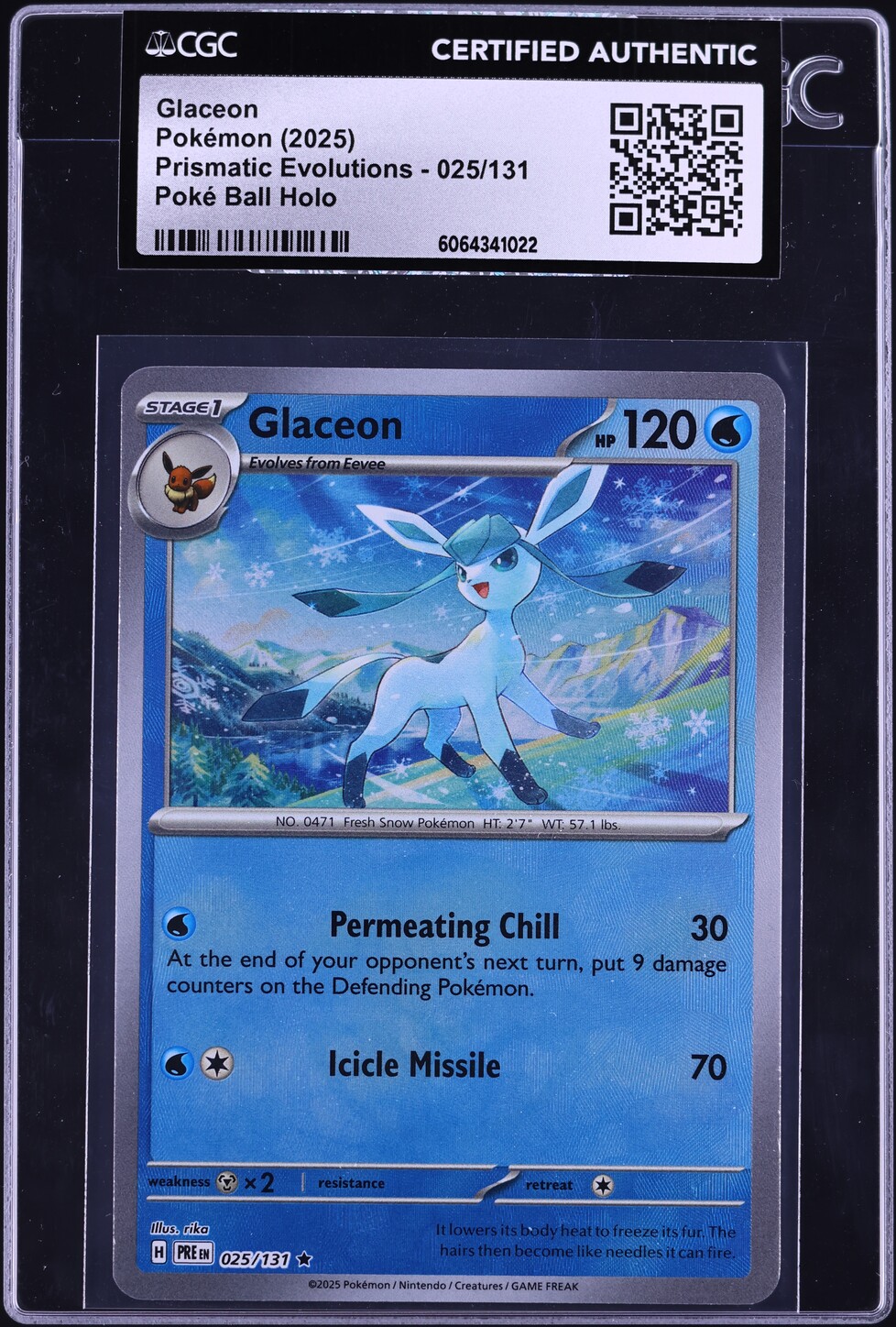 2025 Pokemon SV Prismatic Evolutions Poke Ball Holo Glaceon #25 CGC AUTH