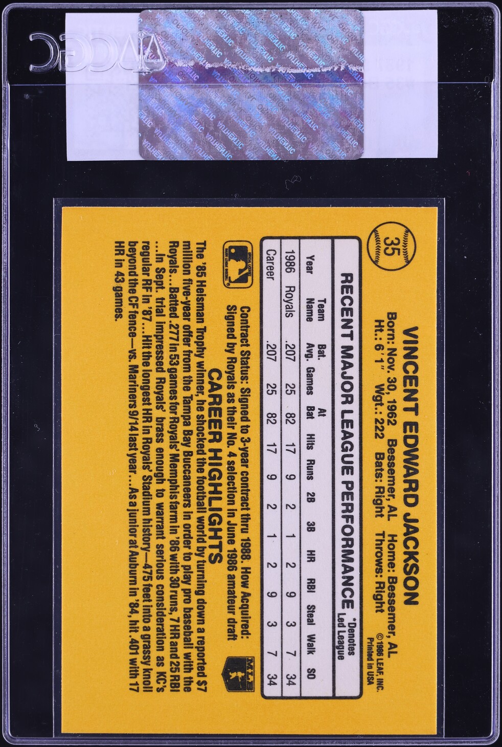 1987 Donruss Bo Jackson ROOKIE #35 CGC AUTH