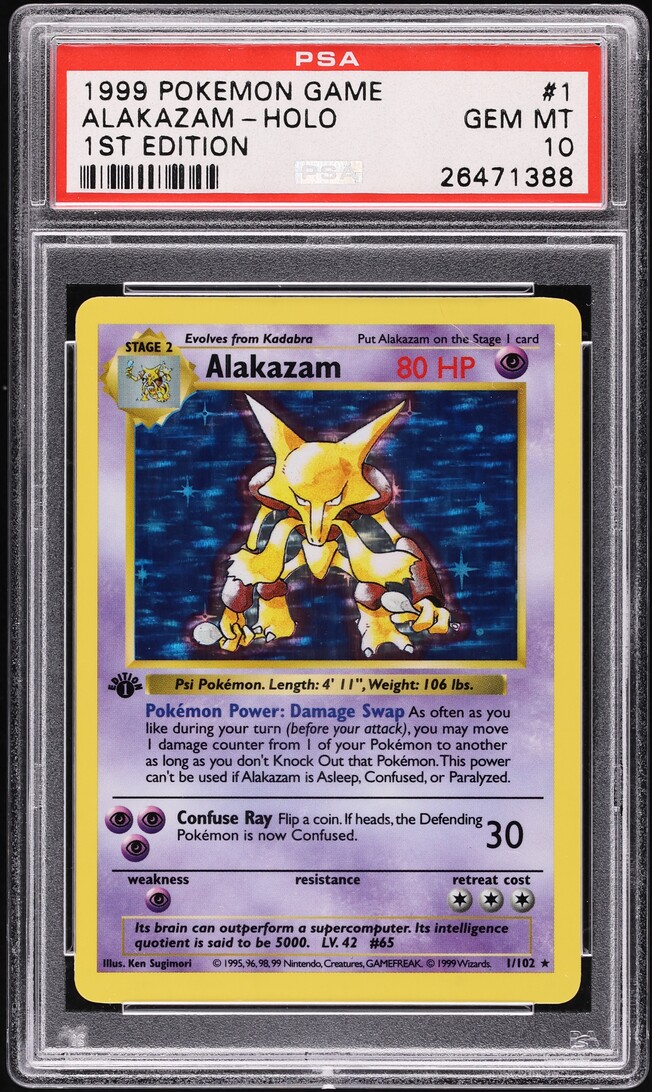 1999 Pokemon Base Set Shadowless 1st Edition Holo Alakazam #1 PSA
