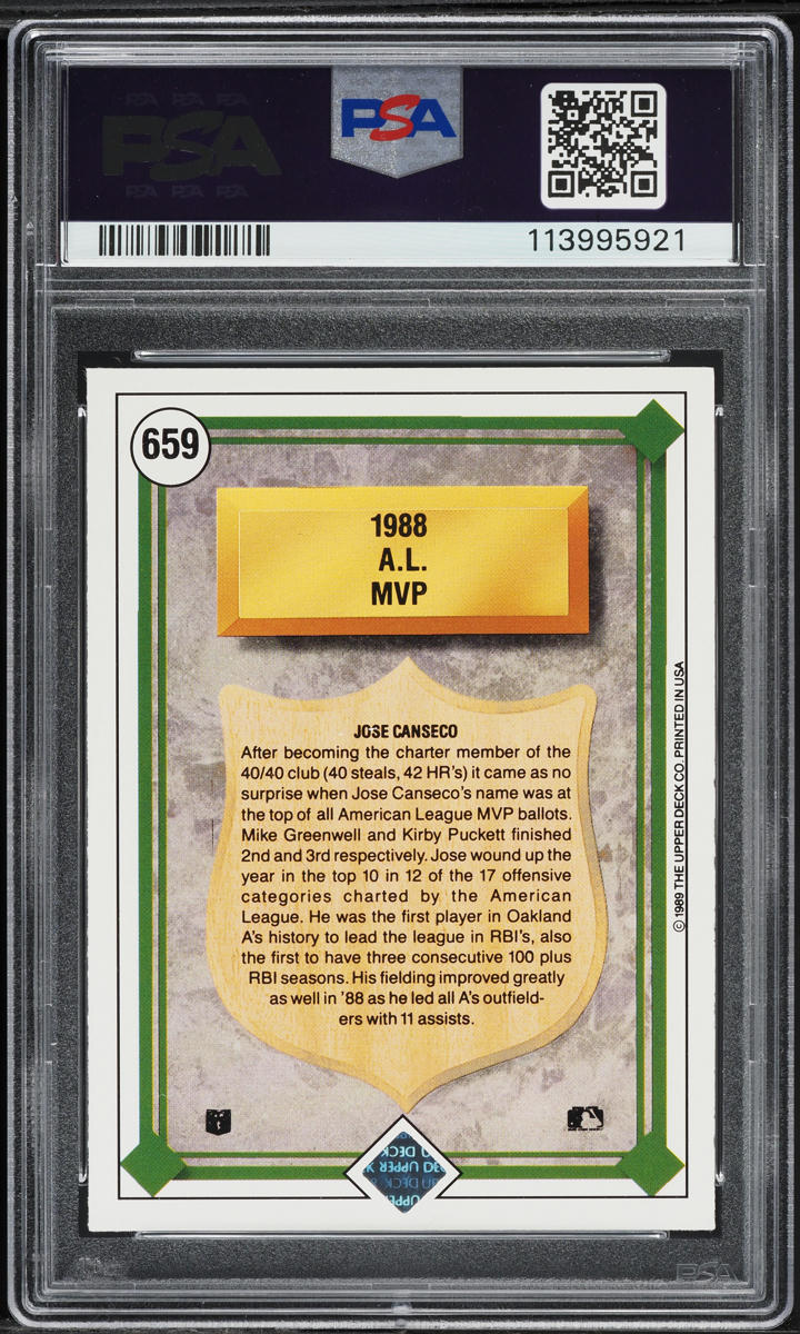 1989 Upper Deck Black Eagle Logo Jose Canseco #659 PSA 6 EXMT