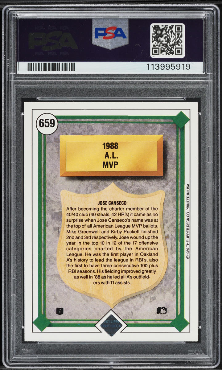 1989 Upper Deck Blue Eagle Logo Jose Canseco #659 PSA 6 EXMT on