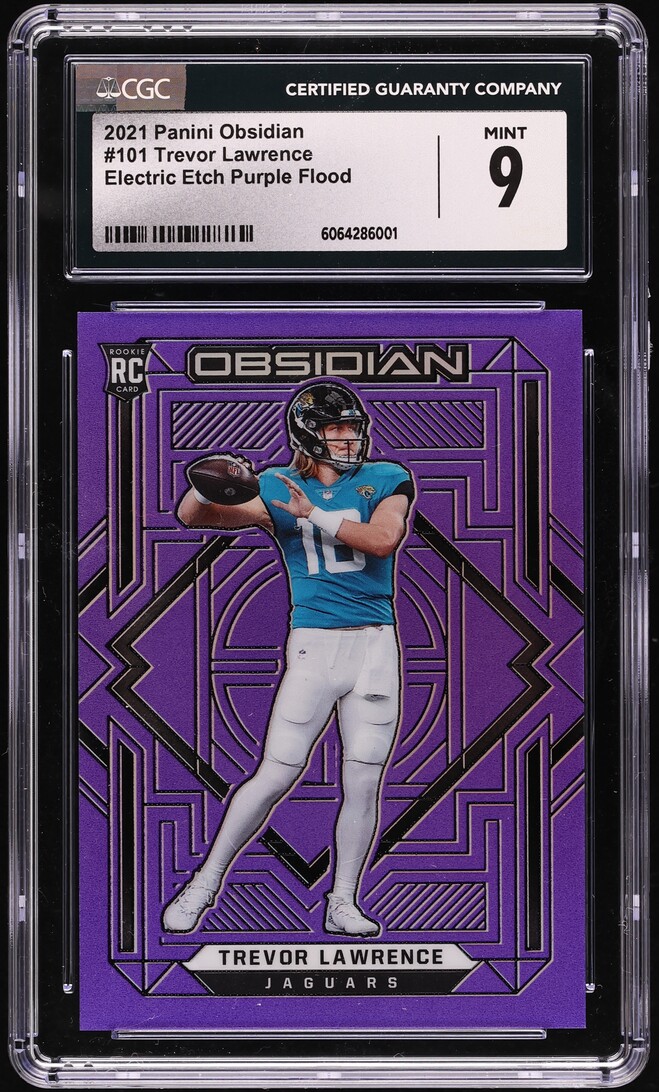 2021 Panini Obsidian Electric Etch Purple Flood Trevor Lawrence ROOKIE /16 CGC 9