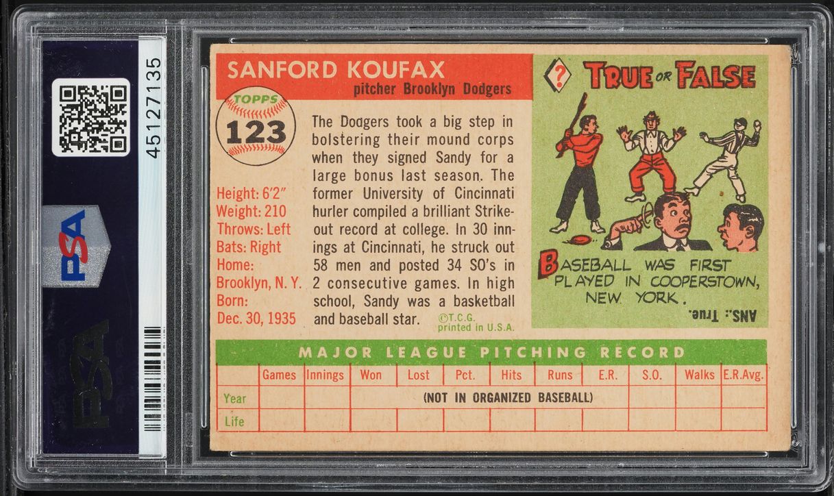 1955 Topps Sandy Koufax ROOKIE #123 PSA 4 VGEX