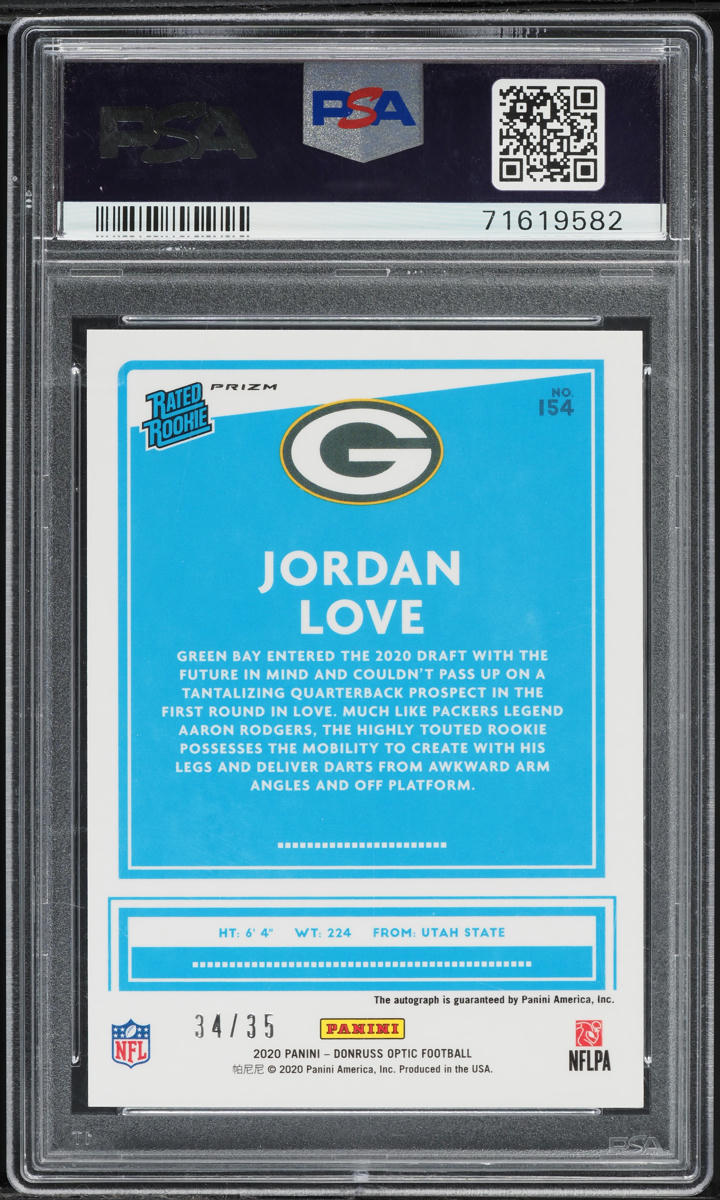 2020 Donruss Optic Purple Jordan Love ROOKIE AUTO /35 #154 PSA 9 MINT