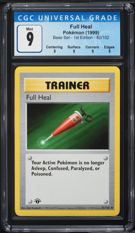 1999 Pokemon Base Set Shadowless 1st Edition Full Heal #82 CGC 9 MINT