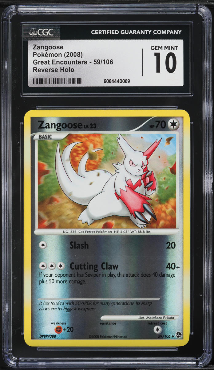 2008 Pokemon DP Great Encounters Reverse Holo Zangoose #59 CGC 10 GEM MINT