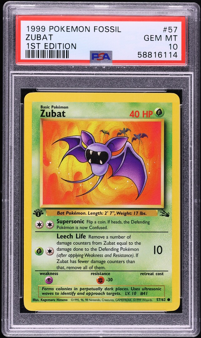 1999 Pokemon Fossil 1st Edition Zubat #57 PSA 10 GEM MINT