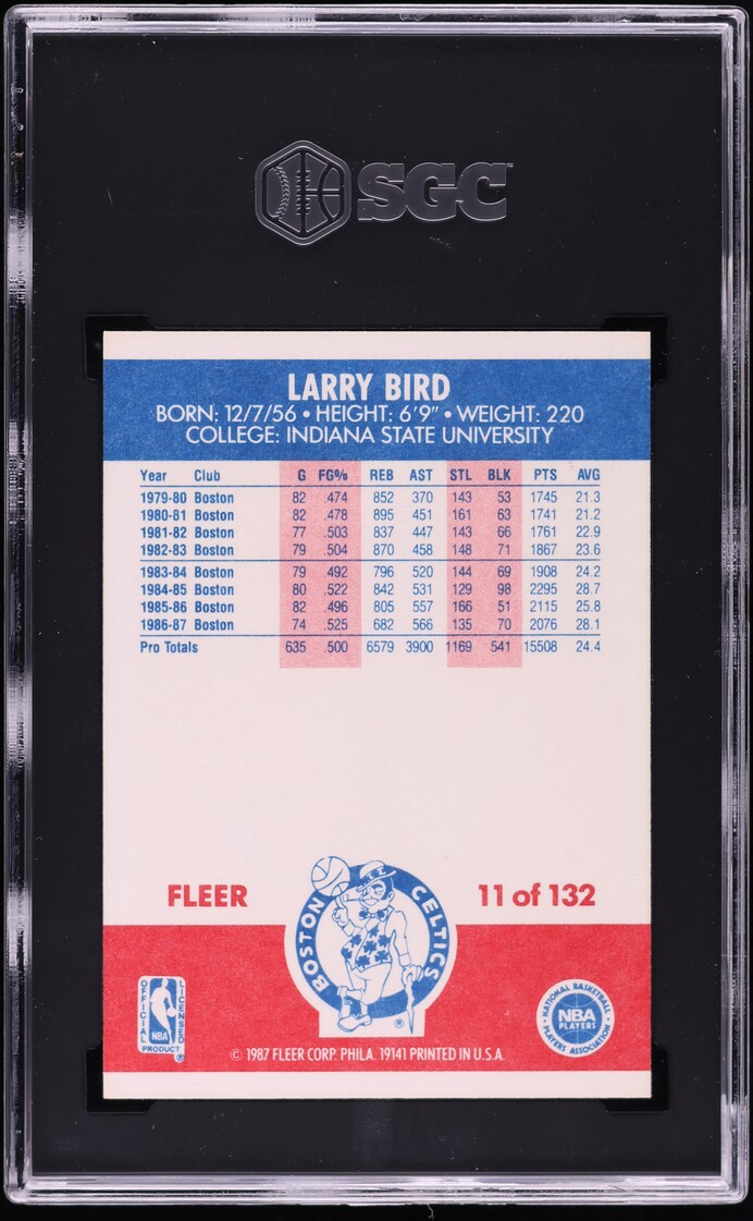 1987 Fleer Basketball Larry Bird #11 SGC 9 MINT