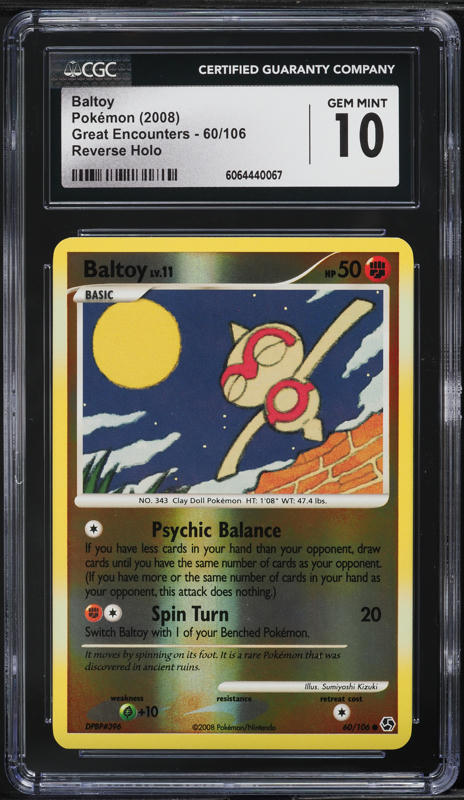 2008 Pokemon DP Great Encounters Reverse Holo Baltoy #60 CGC 10 GEM MINT