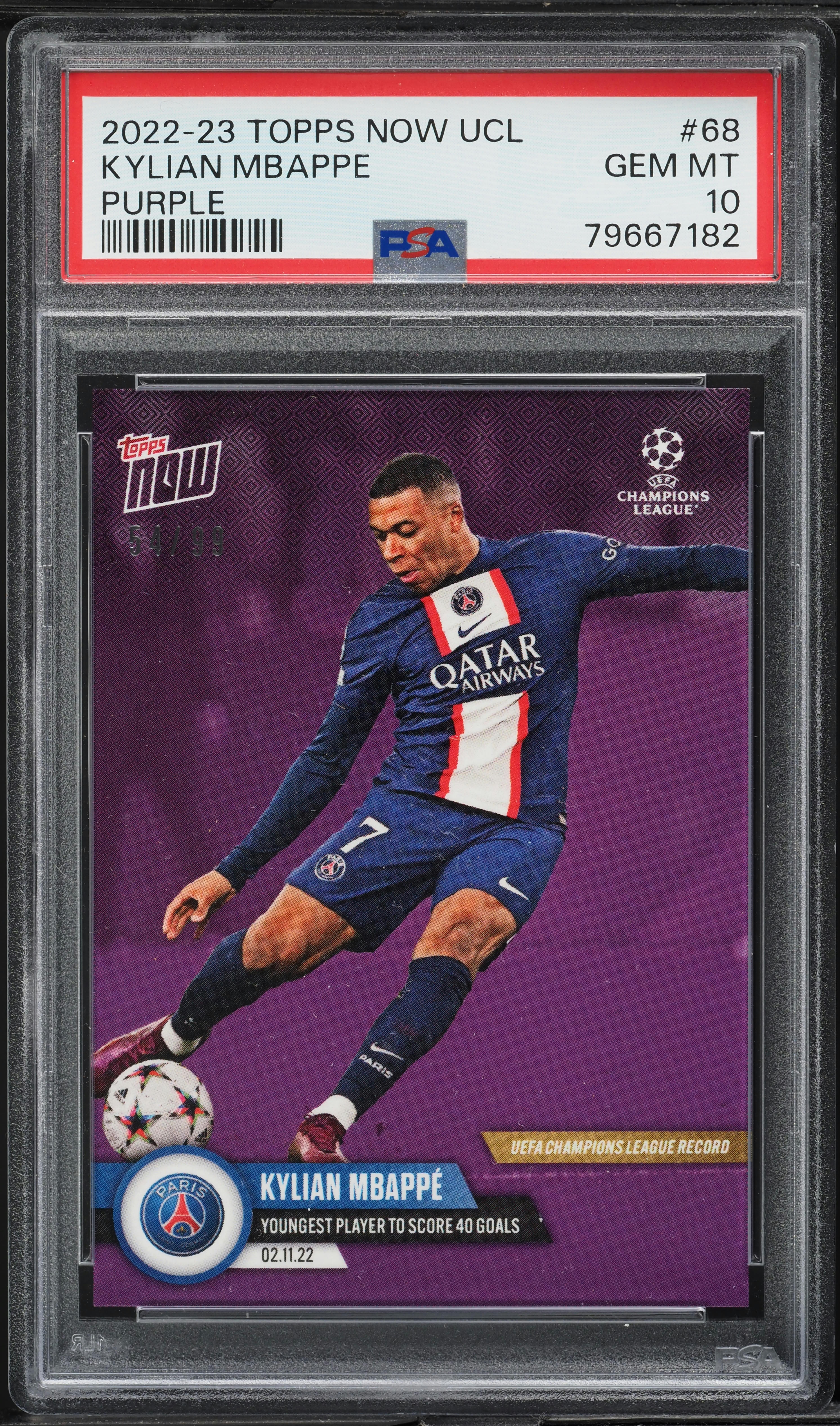2022 Topps Now UEFA Champions League Purple Kylian Mbappe /99 #68