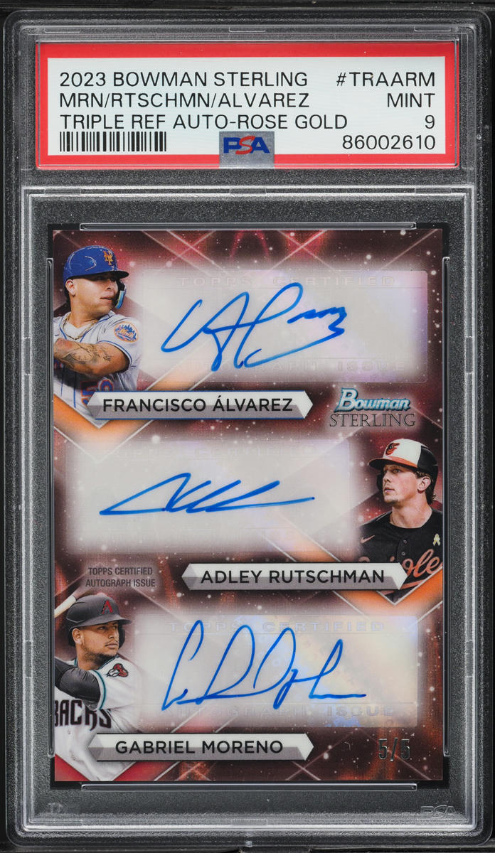 2023 Bowman Sterling Rose Gold Alvarez Rutschman Moreno AUTO 5/5 #TRAARM PSA 9