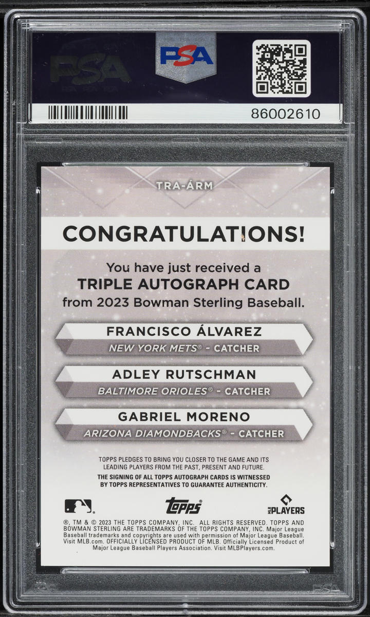 2023 Bowman Sterling Rose Gold Alvarez Rutschman Moreno AUTO 5/5 #TRAARM PSA 9