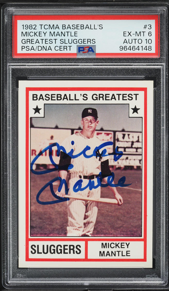 1982 TCMA Baseball's Greatest Sluggers Mickey Mantle AUTO DNA 10