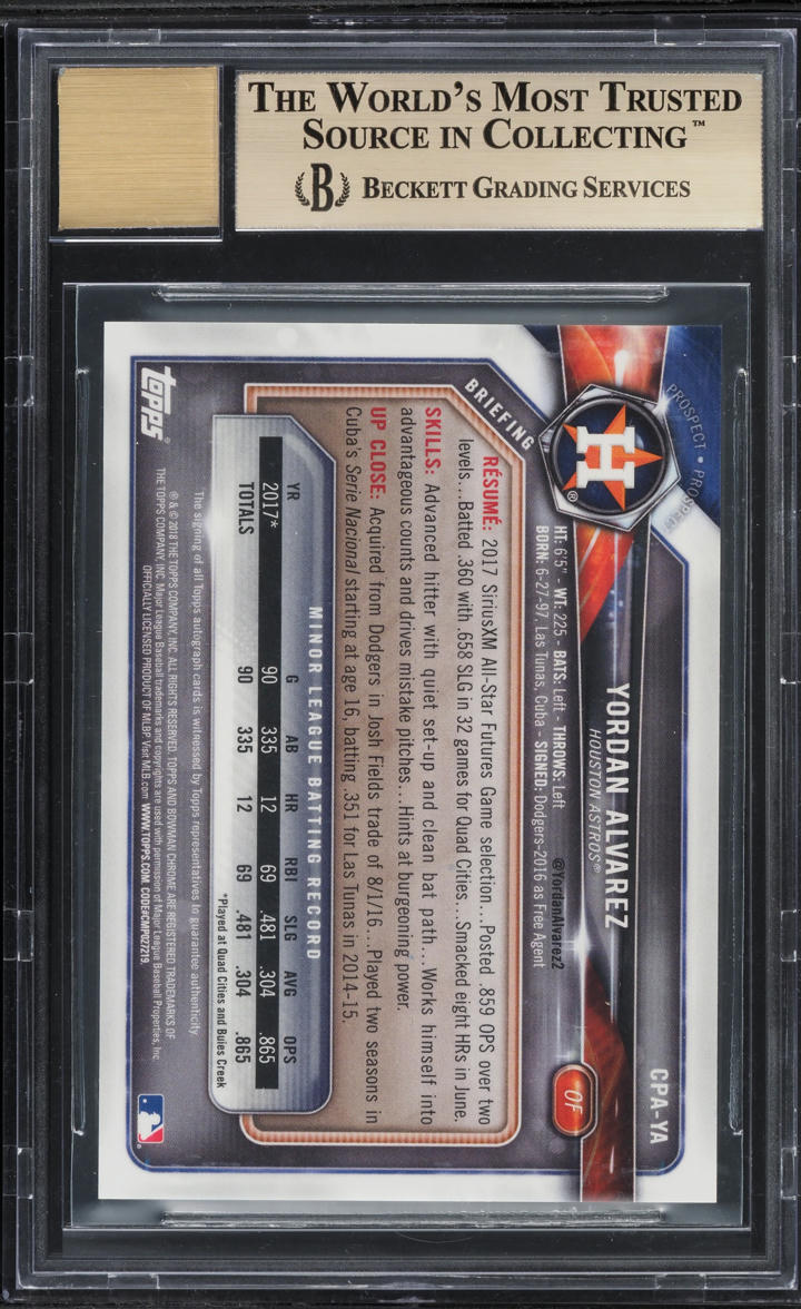 2018 Bowman Chrome Yordan Alvarez PROSPECT AUTO #CPA-YA BGS 9.5 GEM MINT