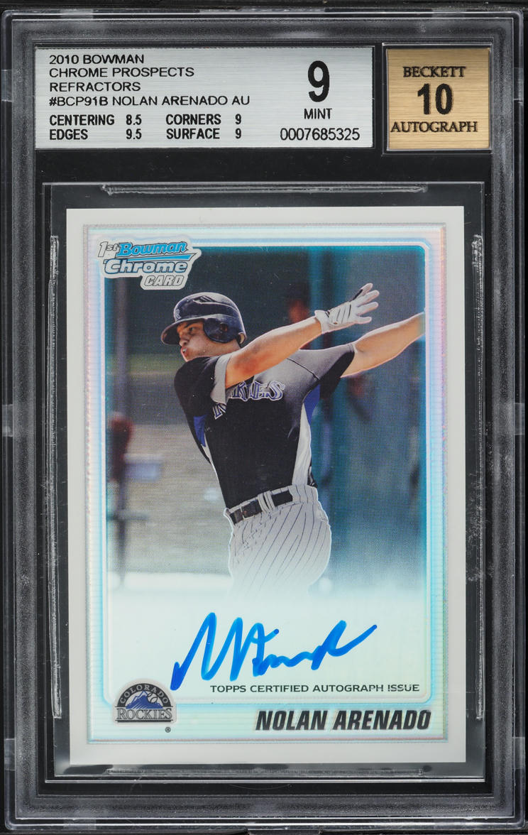2010 Bowman Chrome Refractor Nolan Arenado PROSPECT AUTO /500 #BCP91 BGS 9 MINT