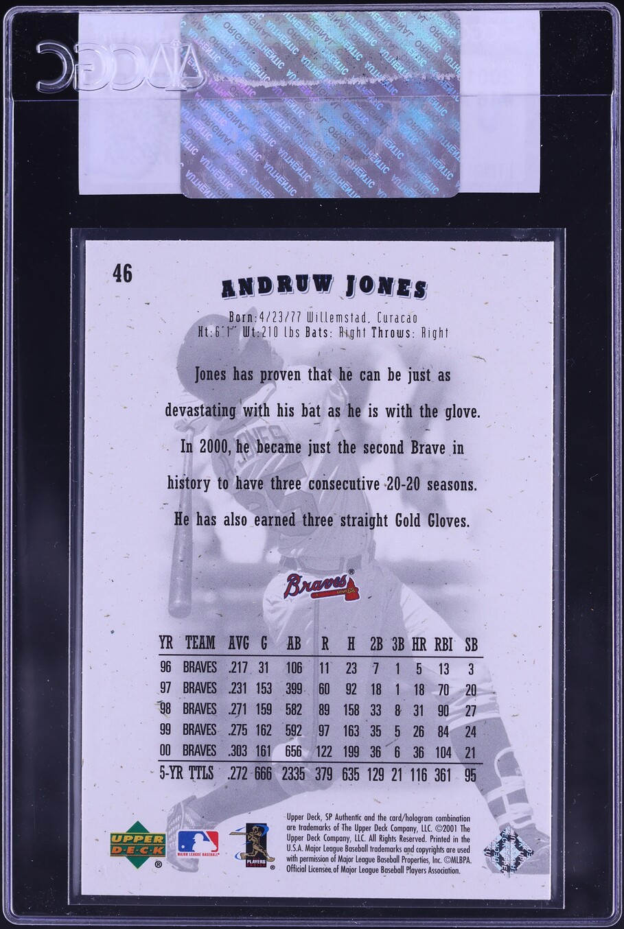 2001 SP Authentic Andruw Jones #46 CGC AUTH